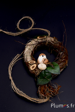 Couronne déco avec oiseau- diam. 12 cm - naturel